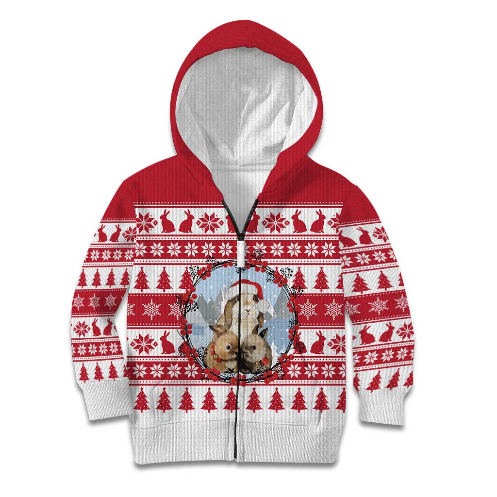 Christmas Santa Bunny Rabbits Kid Hoodie Red White Tree Snowflake Pattern - Wonder Print Shop