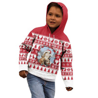 Christmas Santa Bunny Rabbits Kid Hoodie Red White Tree Snowflake Pattern - Wonder Print Shop