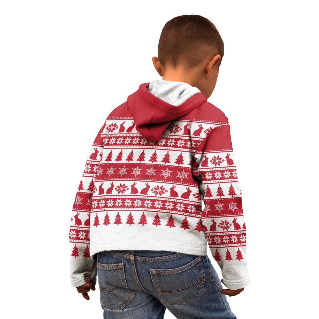 Christmas Santa Bunny Rabbits Kid Hoodie Red White Tree Snowflake Pattern - Wonder Print Shop