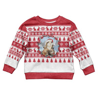 Christmas Santa Bunny Rabbits Kid Ugly Christmas Sweater Red White Tree Snowflake Pattern - Wonder Print Shop