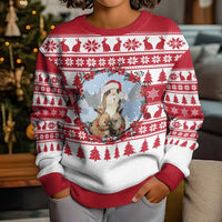 Christmas Santa Bunny Rabbits Kid Ugly Christmas Sweater Red White Tree Snowflake Pattern - Wonder Print Shop