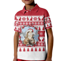 Christmas Santa Bunny Rabbits Kid Polo Shirt Red White Tree Snowflake Pattern - Wonder Print Shop