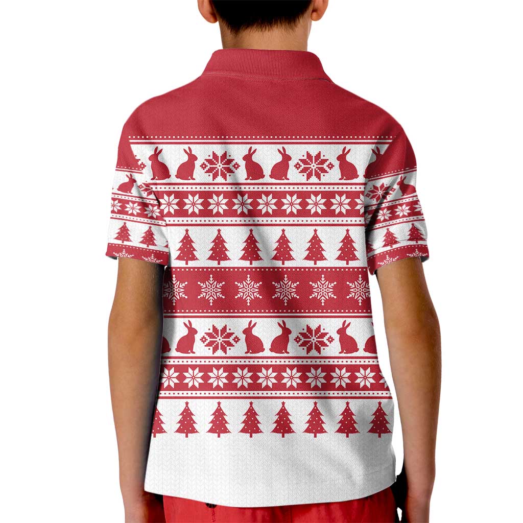 Christmas Santa Bunny Rabbits Kid Polo Shirt Red White Tree Snowflake Pattern - Wonder Print Shop