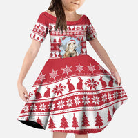 Christmas Santa Bunny Rabbits Kid Short Sleeve Dress Red White Tree Snowflake Pattern - Wonder Print Shop