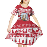 Christmas Santa Bunny Rabbits Kid Short Sleeve Dress Red White Tree Snowflake Pattern - Wonder Print Shop