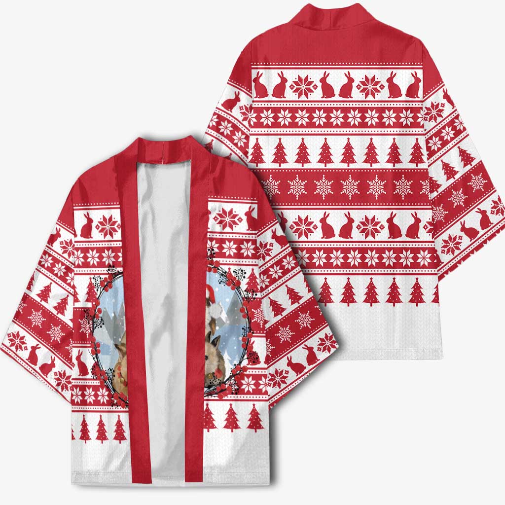 Christmas Santa Bunny Rabbits Kimono Red White Tree Snowflake Pattern - Wonder Print Shop