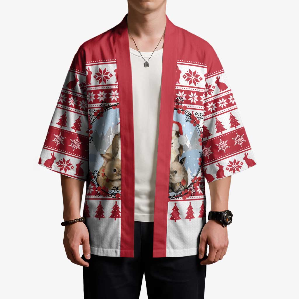 Christmas Santa Bunny Rabbits Kimono Red White Tree Snowflake Pattern - Wonder Print Shop