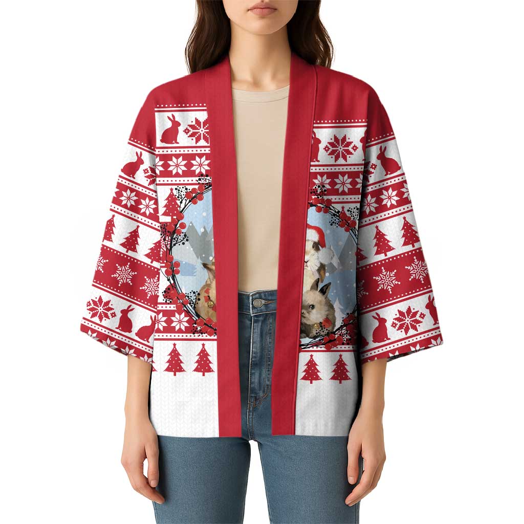Christmas Santa Bunny Rabbits Kimono Red White Tree Snowflake Pattern - Wonder Print Shop
