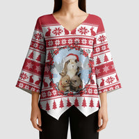 Christmas Santa Bunny Rabbits Kimono Sleeve Blouse Red White Tree Snowflake Pattern - Wonder Print Shop