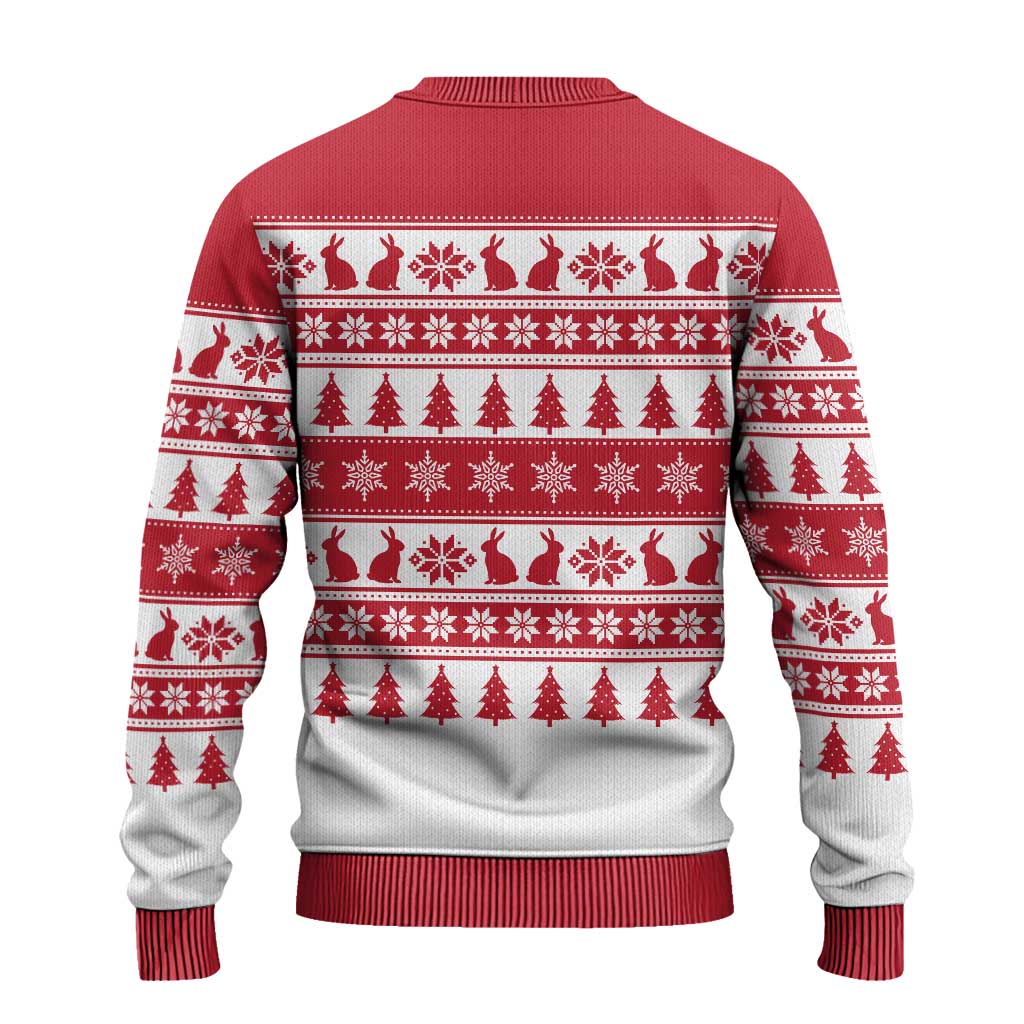 Christmas Santa Bunny Rabbits Ugly Christmas Sweater Red White Tree Snowflake Pattern - Wonder Print Shop