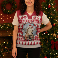 Christmas Santa Bunny Rabbits Christmas Knitted V-Neck Vest Red White Tree Snowflake Pattern - Wonder Print Shop