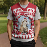 Christmas Santa Bunny Rabbits Christmas Knitted V-Neck Vest Red White Tree Snowflake Pattern - Wonder Print Shop