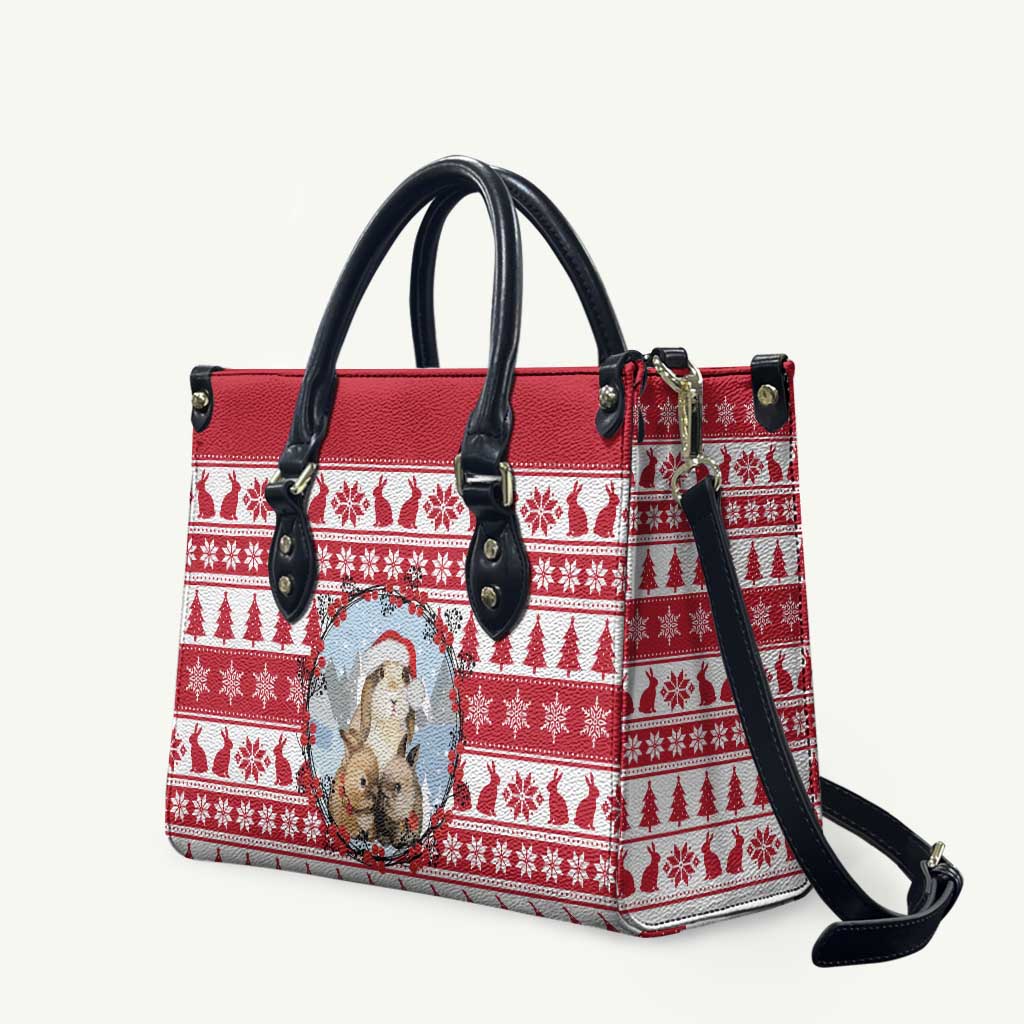 Christmas Santa Bunny Rabbits Leather Bag Red White Tree Snowflake Pattern - Wonder Print Shop