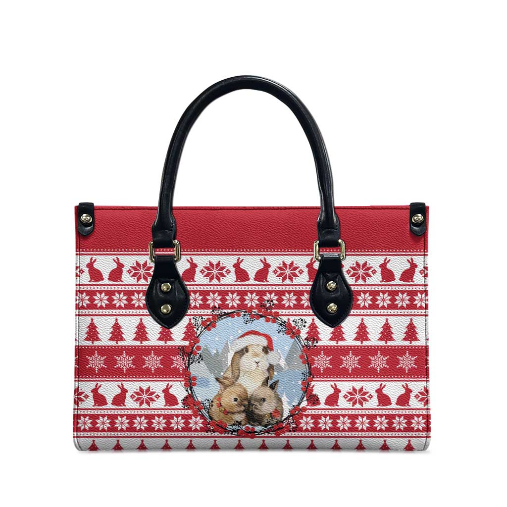 Christmas Santa Bunny Rabbits Leather Bag Red White Tree Snowflake Pattern - Wonder Print Shop