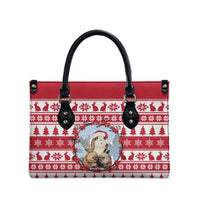 Christmas Santa Bunny Rabbits Leather Bag Red White Tree Snowflake Pattern - Wonder Print Shop