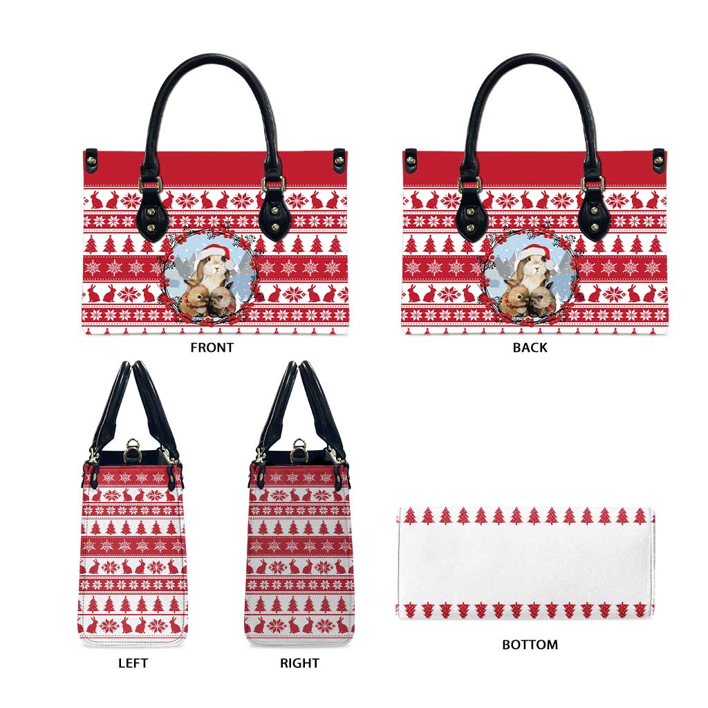 Christmas Santa Bunny Rabbits Leather Bag Red White Tree Snowflake Pattern - Wonder Print Shop