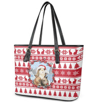 Christmas Santa Bunny Rabbits Leather Tote Bag Red White Tree Snowflake Pattern - Wonder Print Shop