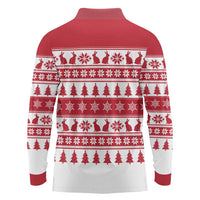 Christmas Santa Bunny Rabbits Long Sleeve Polo Shirt Red White Tree Snowflake Pattern - Wonder Print Shop