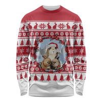 Christmas Santa Bunny Rabbits Long Sleeve Shirt Red White Tree Snowflake Pattern - Wonder Print Shop