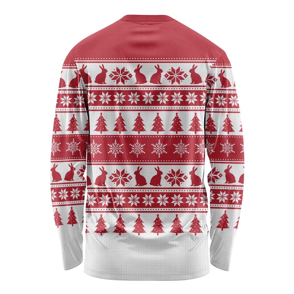 Christmas Santa Bunny Rabbits Long Sleeve Shirt Red White Tree Snowflake Pattern - Wonder Print Shop