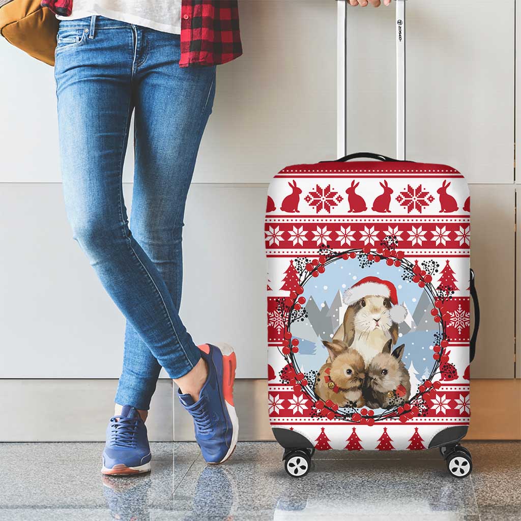 Christmas Santa Bunny Rabbits Luggage Cover Red White Tree Snowflake Pattern - Wonder Print Shop