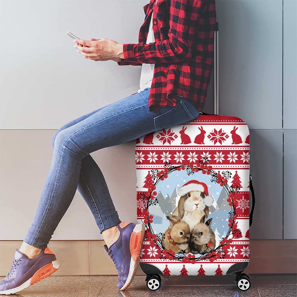 Christmas Santa Bunny Rabbits Luggage Cover Red White Tree Snowflake Pattern - Wonder Print Shop