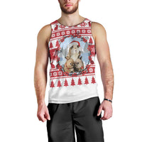 Christmas Santa Bunny Rabbits Men Tank Top Red White Tree Snowflake Pattern - Wonder Print Shop