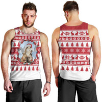 Christmas Santa Bunny Rabbits Men Tank Top Red White Tree Snowflake Pattern - Wonder Print Shop