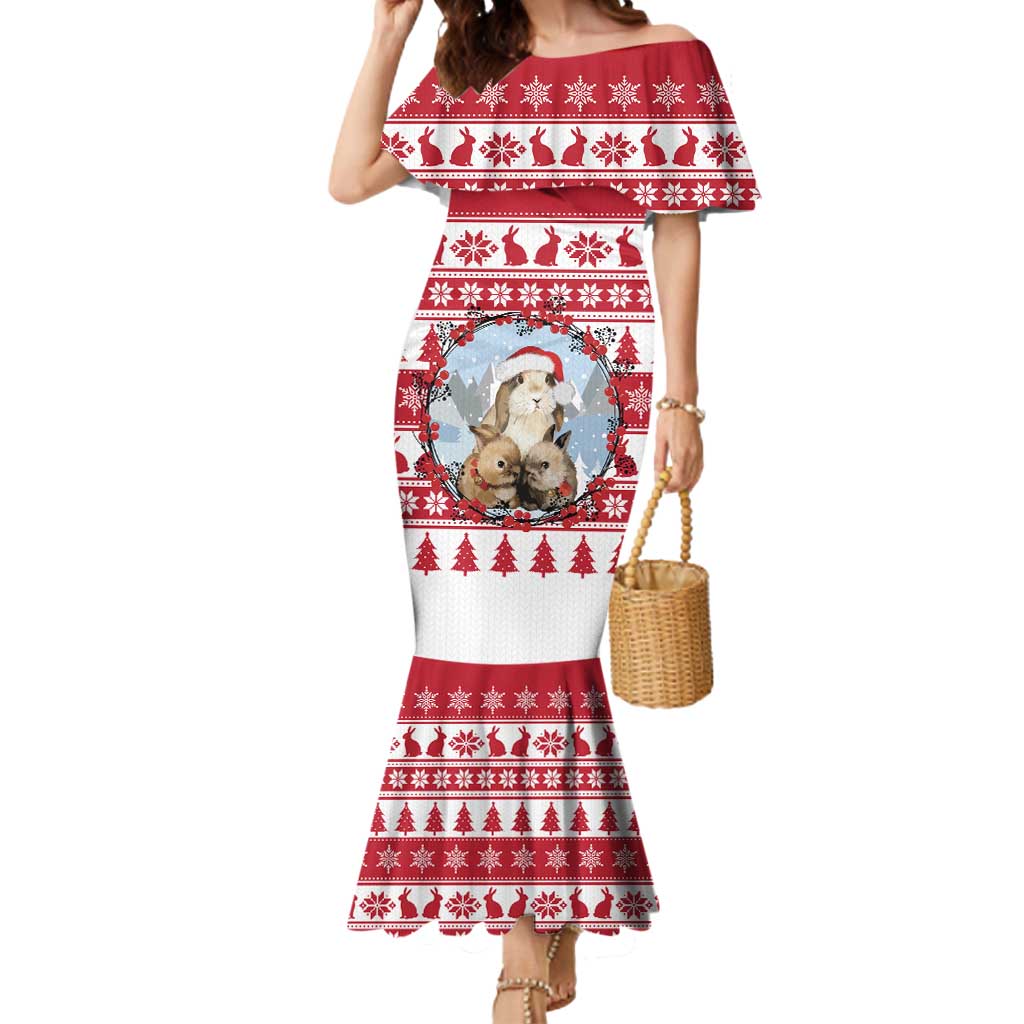 Christmas Santa Bunny Rabbits Mermaid Dress Red White Tree Snowflake Pattern - Wonder Print Shop