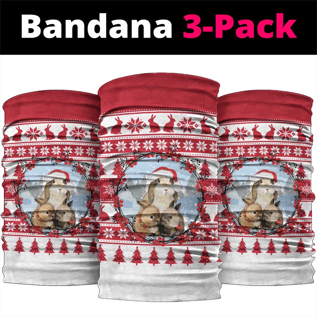 Christmas Santa Bunny Rabbits Neck Gaiter Red White Tree Snowflake Pattern - Wonder Print Shop