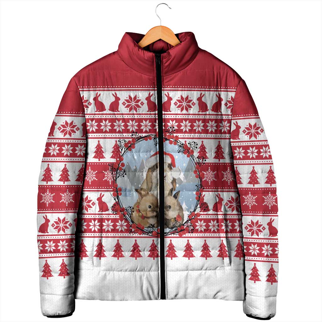 Christmas Santa Bunny Rabbits Padded Jacket Red White Tree Snowflake Pattern - Wonder Print Shop