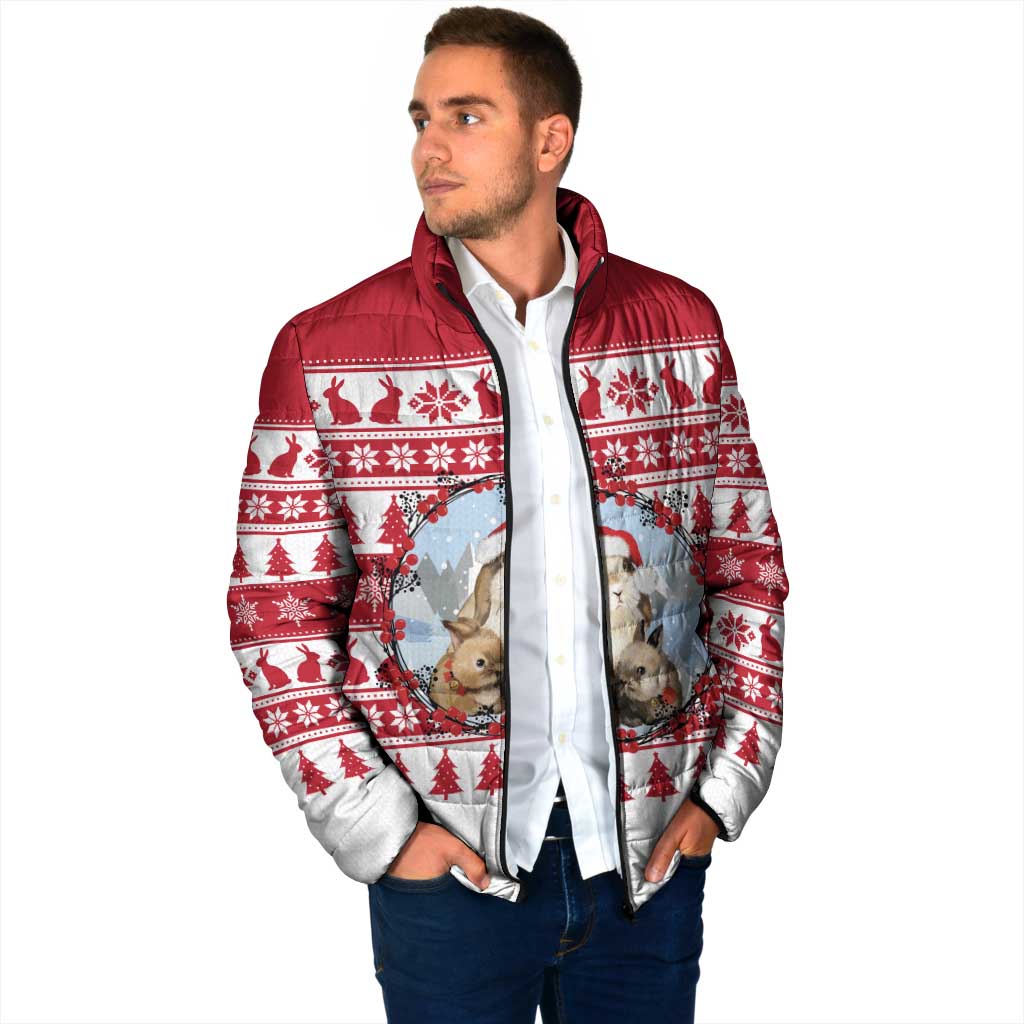 Christmas Santa Bunny Rabbits Padded Jacket Red White Tree Snowflake Pattern - Wonder Print Shop