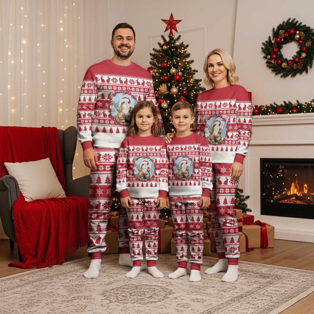 Christmas Santa Bunny Rabbits Christmas Pajama Set Red White Tree Snowflake Pattern - Wonder Print Shop