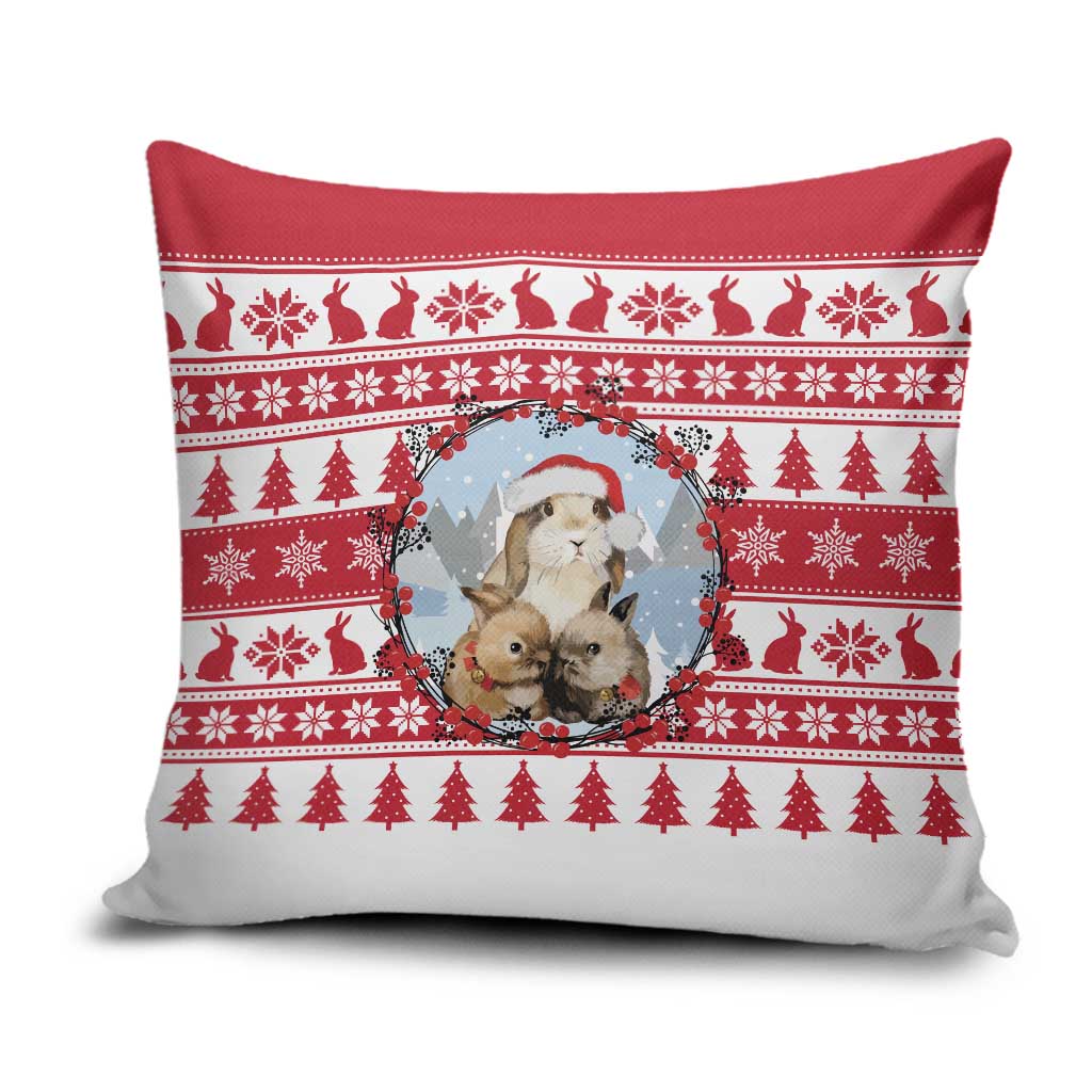 Christmas Santa Bunny Rabbits Pillow Cover Red White Tree Snowflake Pattern - Wonder Print Shop