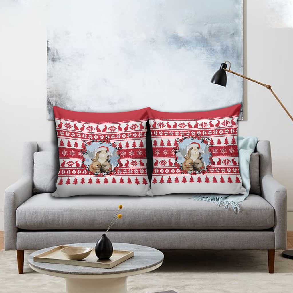 Christmas Santa Bunny Rabbits Pillow Cover Red White Tree Snowflake Pattern - Wonder Print Shop