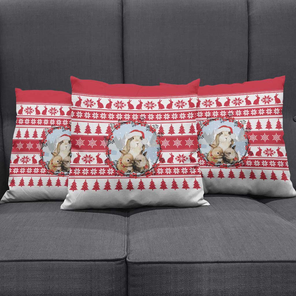Christmas Santa Bunny Rabbits Pillow Cover Red White Tree Snowflake Pattern - Wonder Print Shop