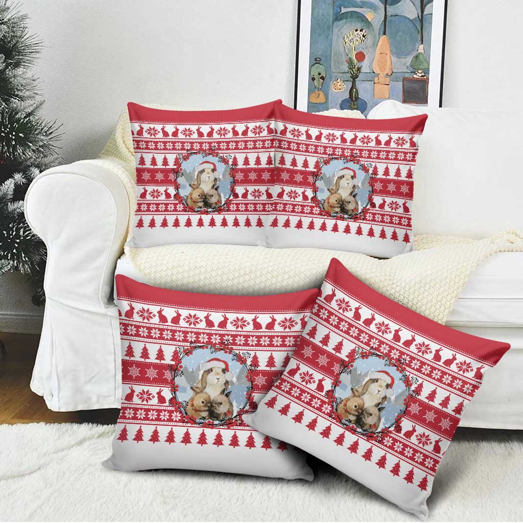 Christmas Santa Bunny Rabbits Pillow Cover Red White Tree Snowflake Pattern - Wonder Print Shop