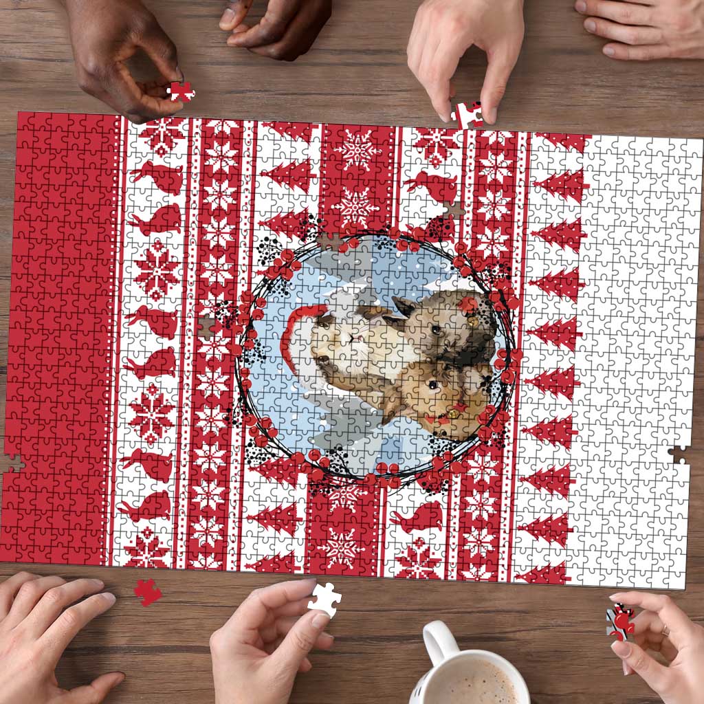 Christmas Santa Bunny Rabbits Puzzle Red White Tree Snowflake Pattern - Wonder Print Shop