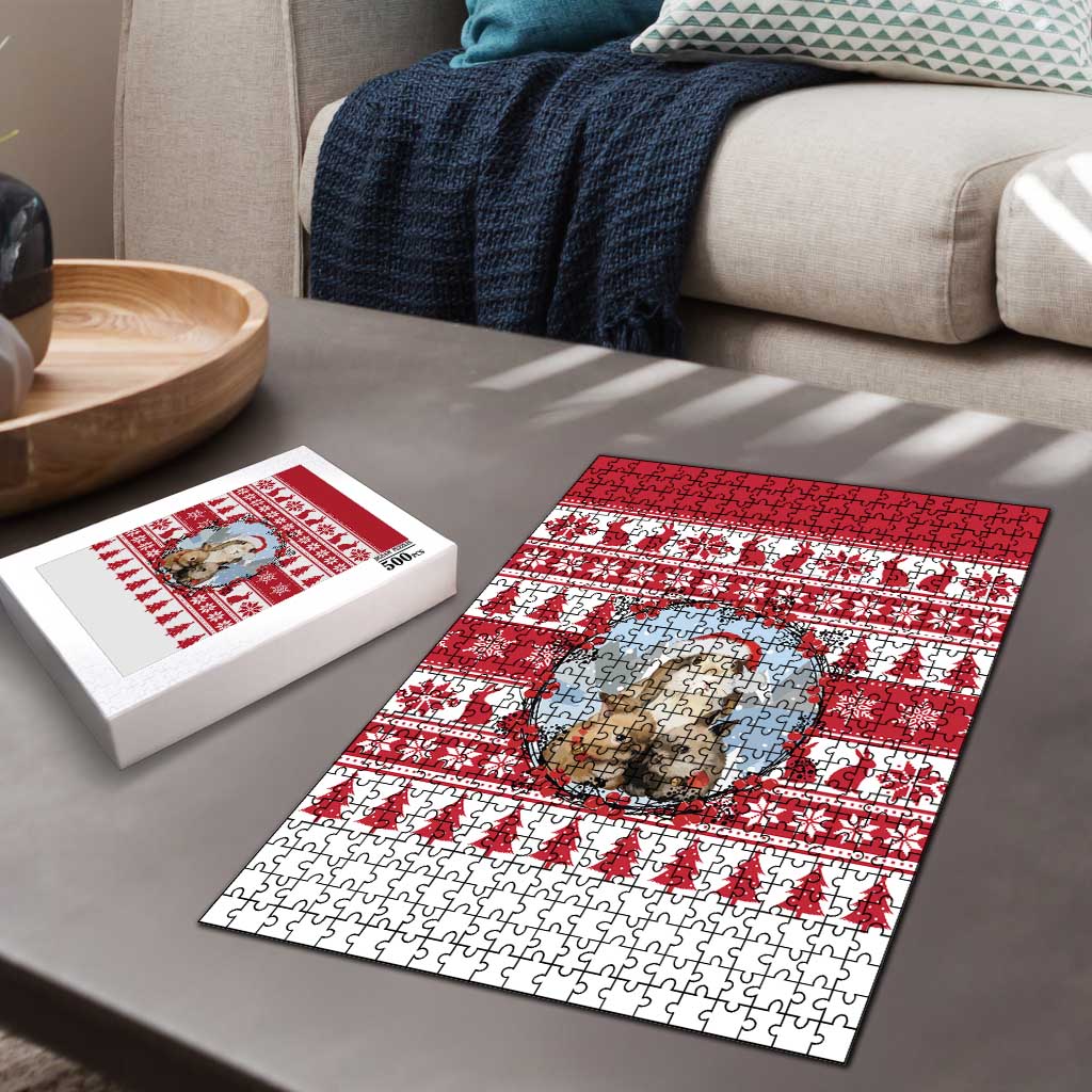 Christmas Santa Bunny Rabbits Puzzle Red White Tree Snowflake Pattern - Wonder Print Shop
