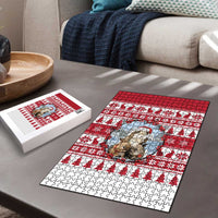 Christmas Santa Bunny Rabbits Puzzle Red White Tree Snowflake Pattern - Wonder Print Shop