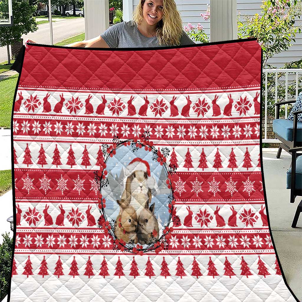 Christmas Santa Bunny Rabbits Quilt Red White Tree Snowflake Pattern - Wonder Print Shop