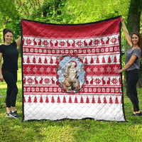 Christmas Santa Bunny Rabbits Quilt Red White Tree Snowflake Pattern - Wonder Print Shop