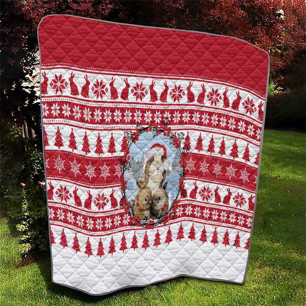 Christmas Santa Bunny Rabbits Quilt Red White Tree Snowflake Pattern - Wonder Print Shop