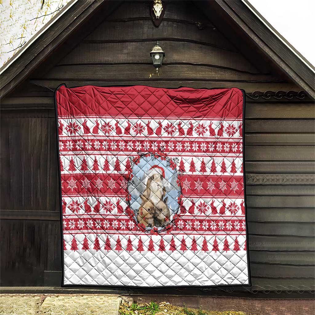 Christmas Santa Bunny Rabbits Quilt Red White Tree Snowflake Pattern - Wonder Print Shop