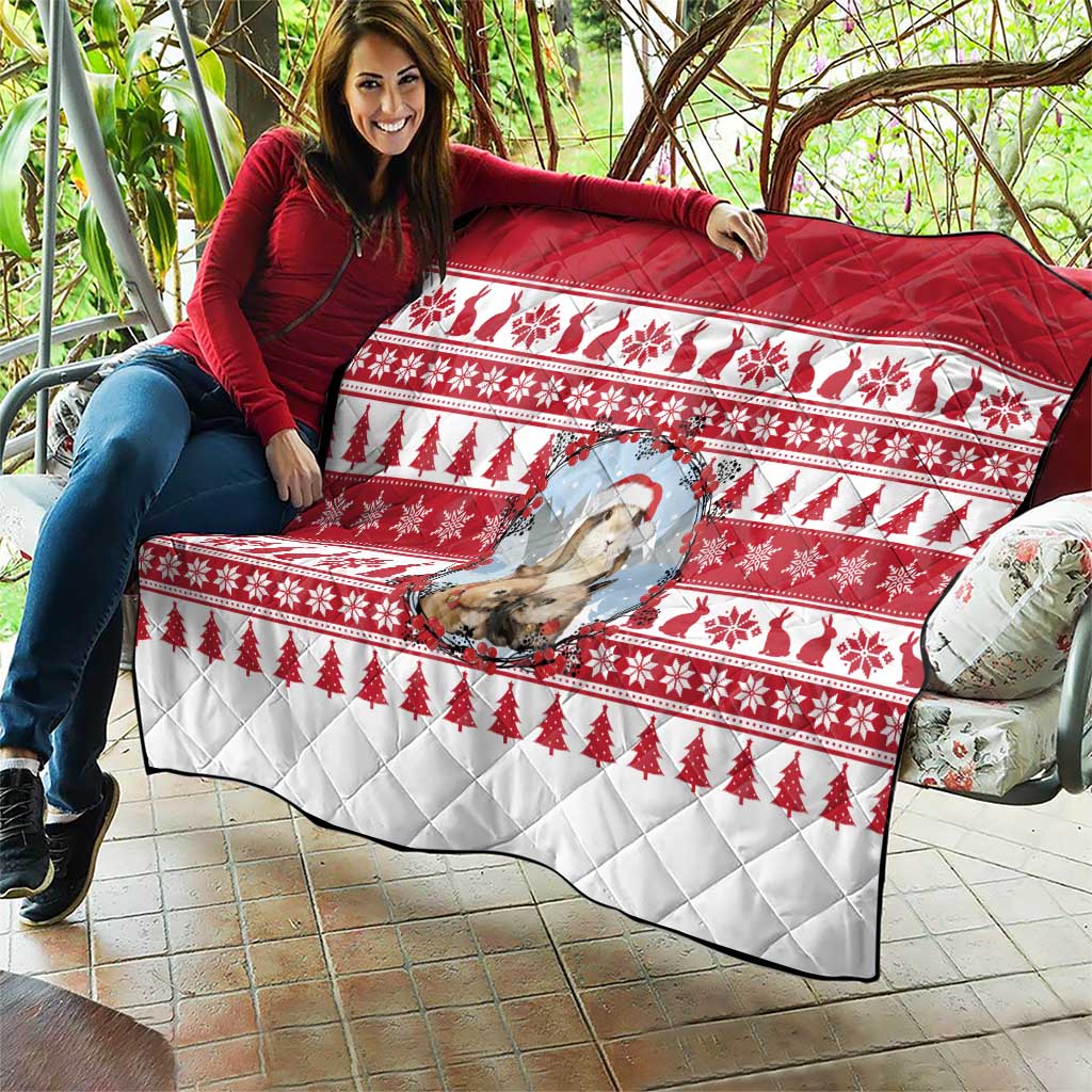 Christmas Santa Bunny Rabbits Quilt Red White Tree Snowflake Pattern - Wonder Print Shop
