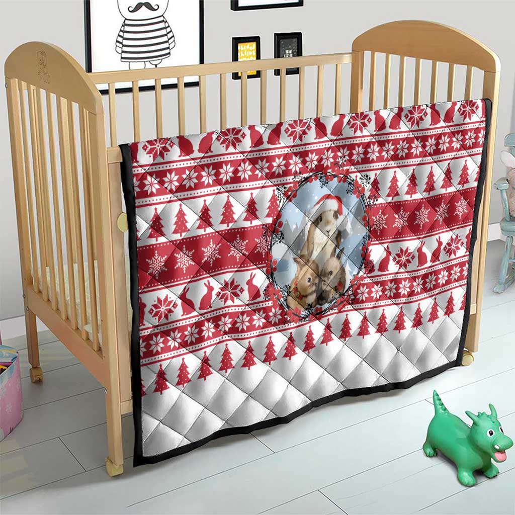 Christmas Santa Bunny Rabbits Quilt Red White Tree Snowflake Pattern - Wonder Print Shop
