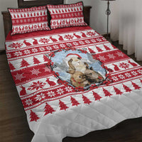 Christmas Santa Bunny Rabbits Quilt Bed Set Red White Tree Snowflake Pattern - Wonder Print Shop