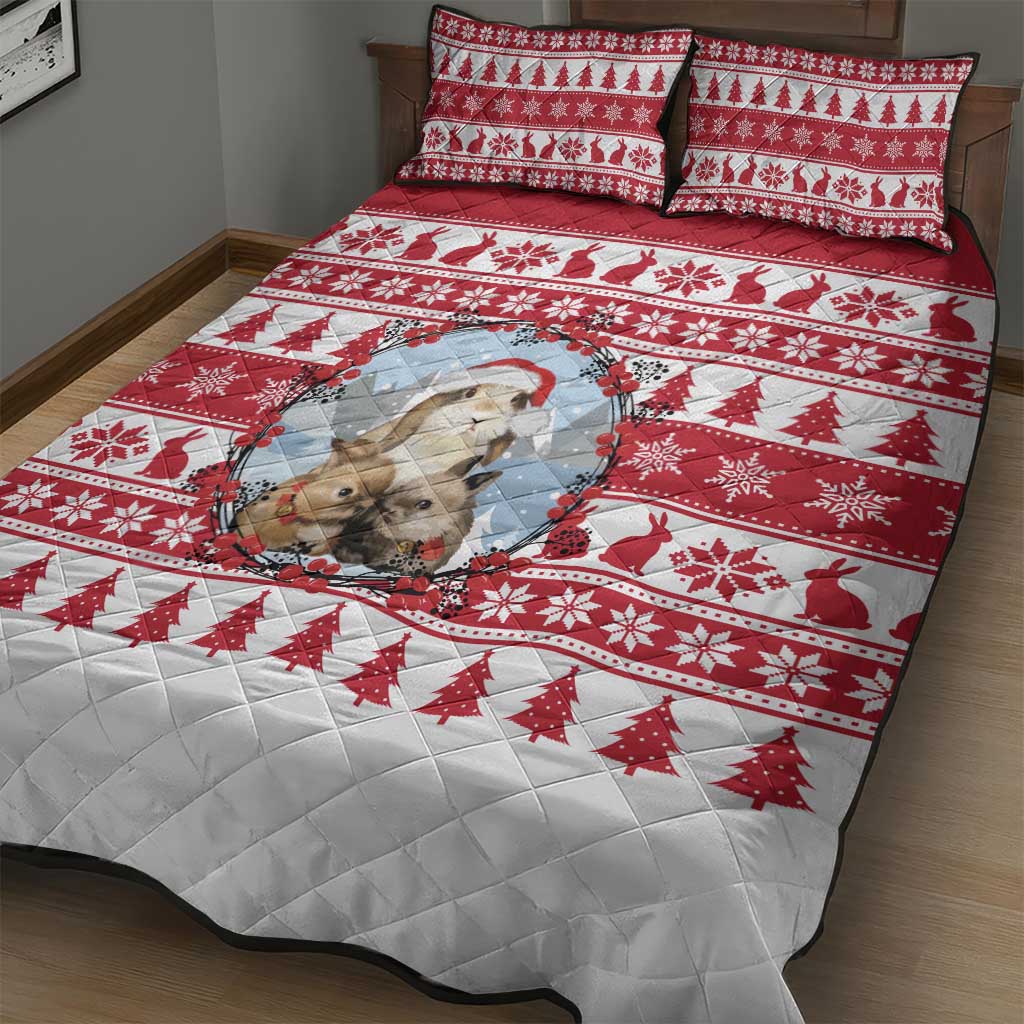 Christmas Santa Bunny Rabbits Quilt Bed Set Red White Tree Snowflake Pattern - Wonder Print Shop