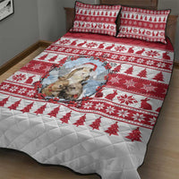 Christmas Santa Bunny Rabbits Quilt Bed Set Red White Tree Snowflake Pattern - Wonder Print Shop