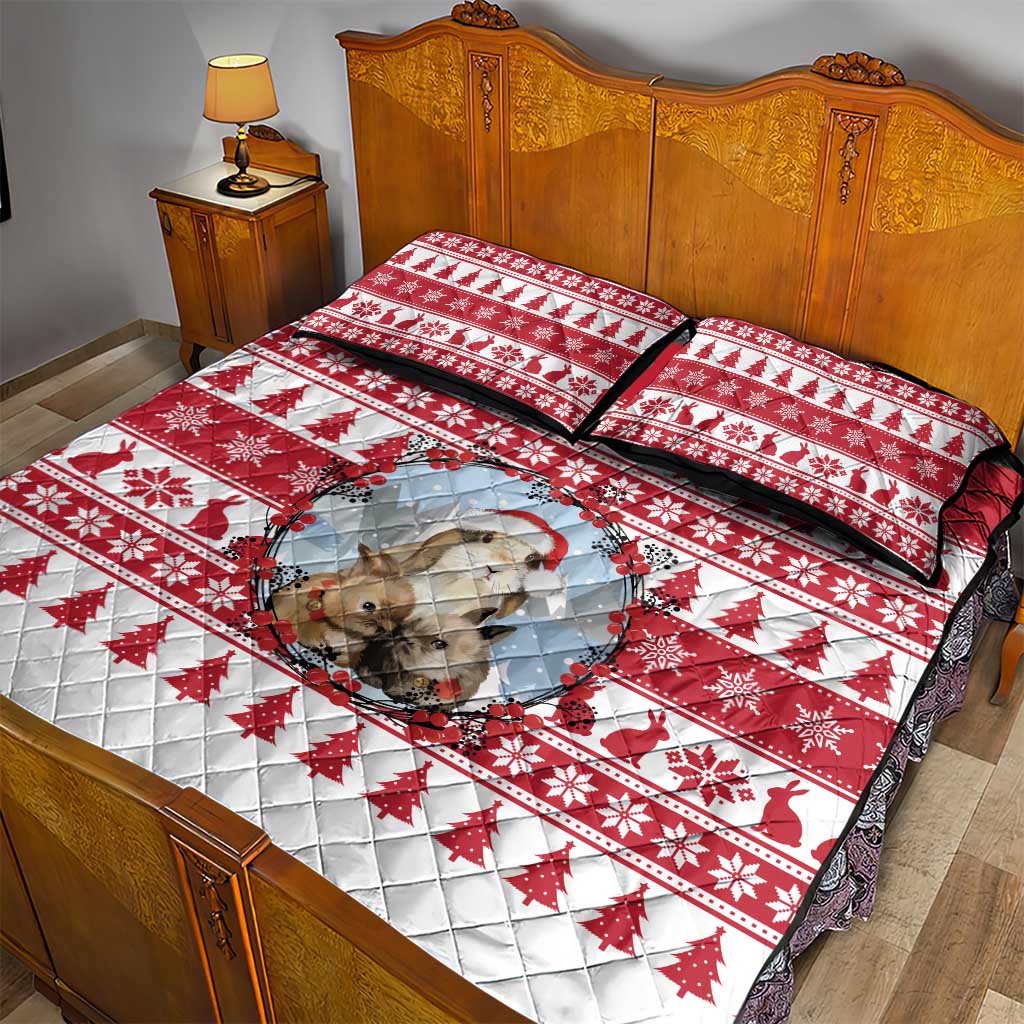 Christmas Santa Bunny Rabbits Quilt Bed Set Red White Tree Snowflake Pattern - Wonder Print Shop